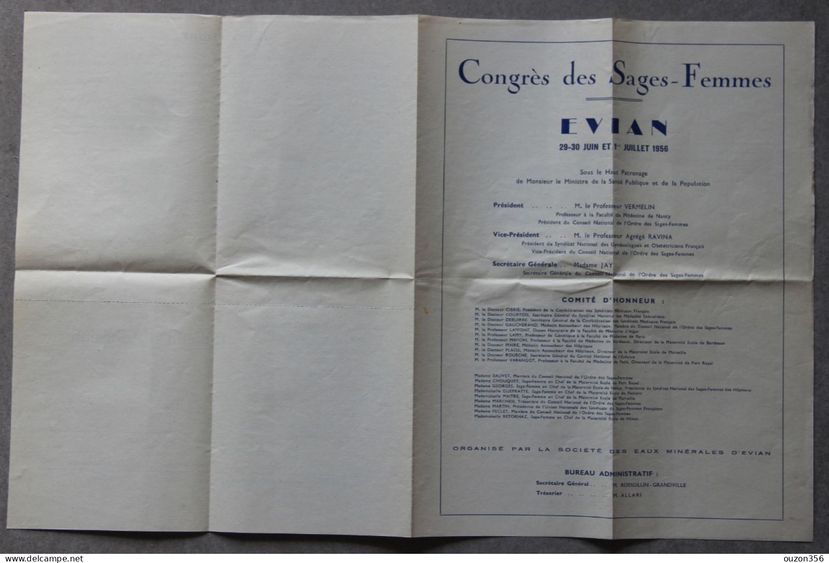 Evian-les-Bains (Haute-Savoie), Congrès Des Sages-femmes, Programme, 1956 - Collections