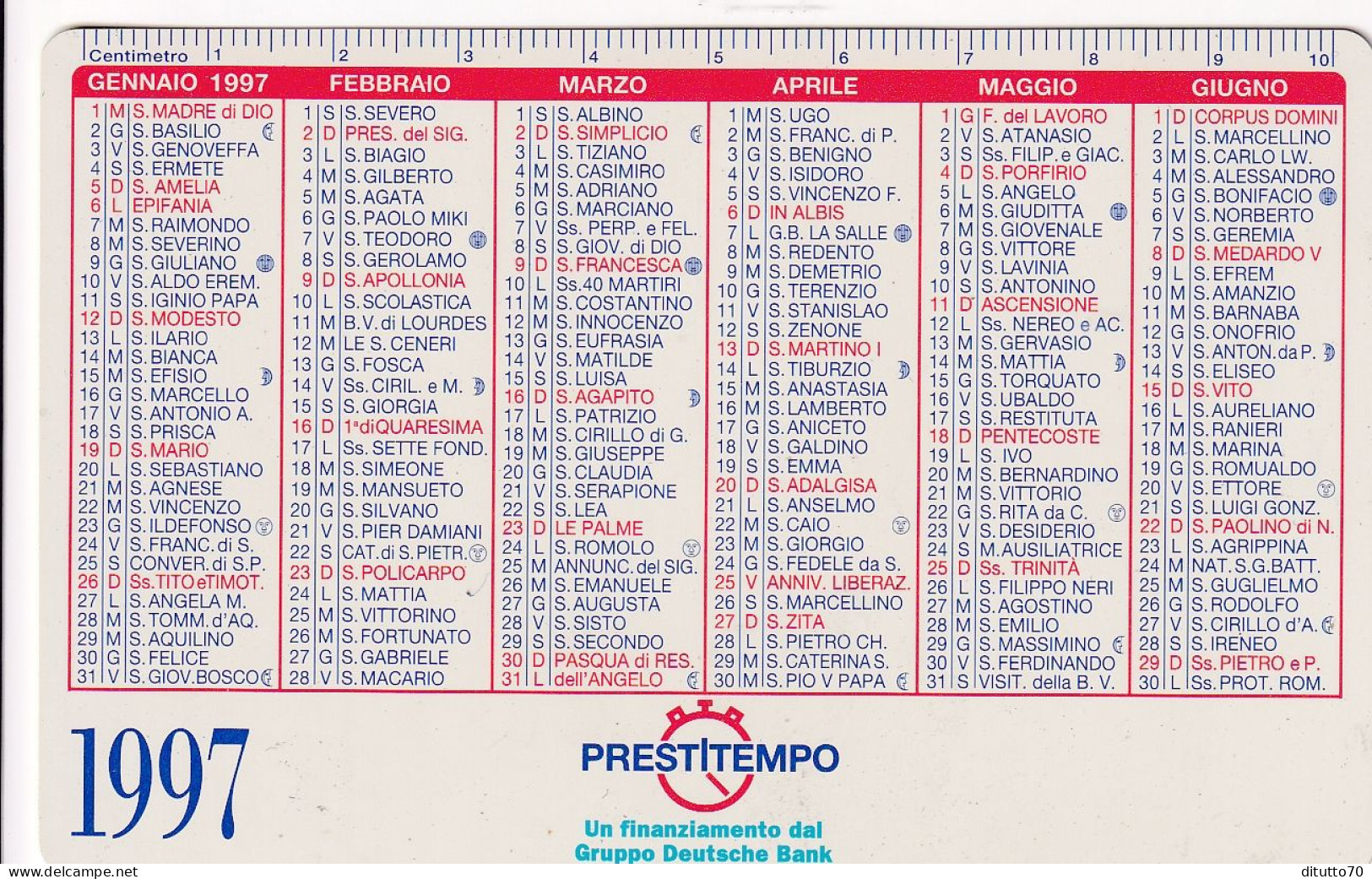 Calendarietto - Prestitempo - Gruppo Deutsche Bank - Anno 1997 - Tamaño Pequeño : 1991-00