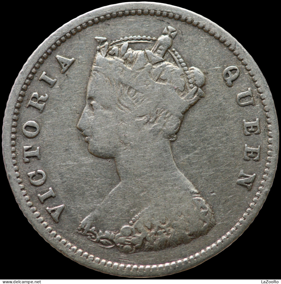 LaZooRo: Hong Kong 10 Cents 1863 VF Clipped Planchet, Rotation 15°, Scarce - Silver - Hong Kong