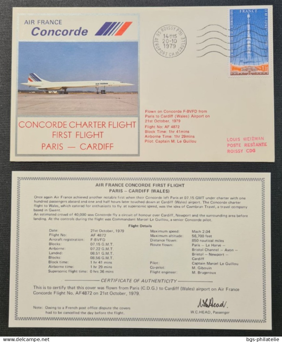 Concorde,  PARIS- CAEDIFF Le 20/10/1979. - Concorde