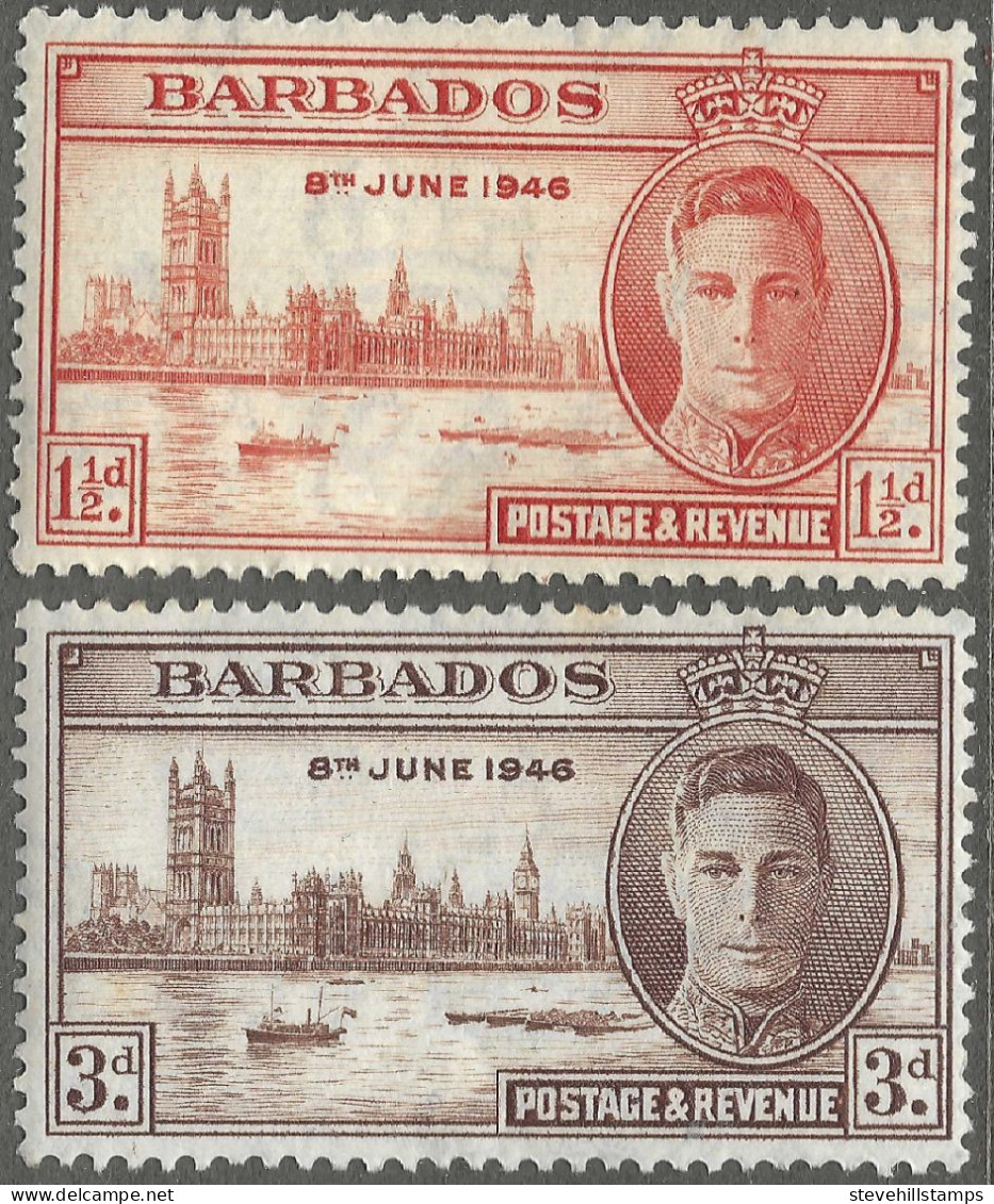 Barbados. 1946 Victory. MH Complete Set. SG 262-263. M4066 - Barbades (...-1966)