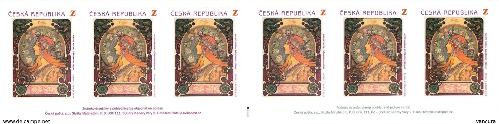 ** Booklet 635 A Czech Republic Alfons Mucha Zodiac Signs 2010 Pink Logo - Astronomia