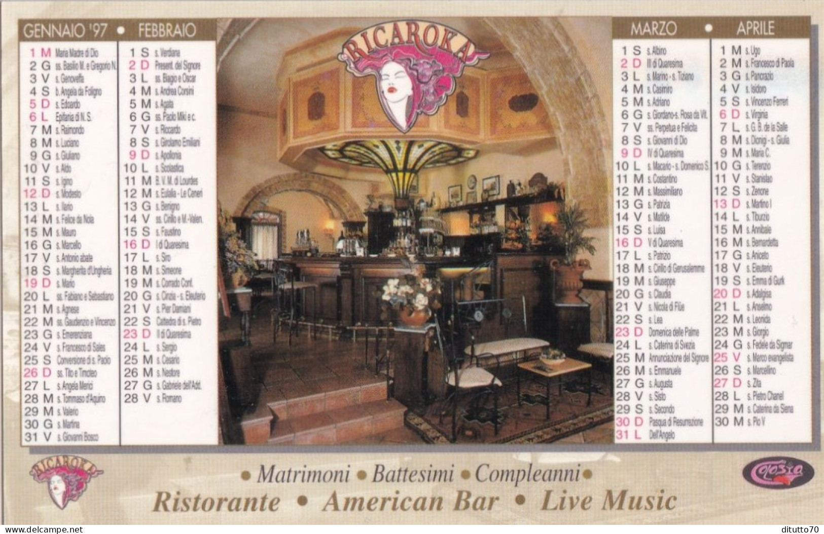 Calendarietto - Ricaroca - American Bar - Marina Di Gioiosa Jonica - Reggio Calabria - Anno 1997 - Kleinformat : 1991-00