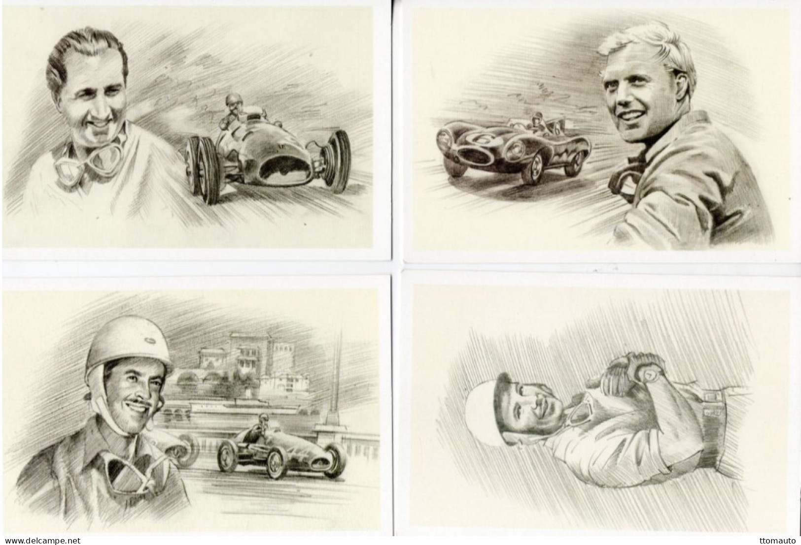 Lot De 4 Cartes Postales-Pilotes De Course Grand Prix- Ascari-Hawthorn-Moss-Trintignant -Artiste: Freudenthal -4 X CPM's - Grand Prix / F1