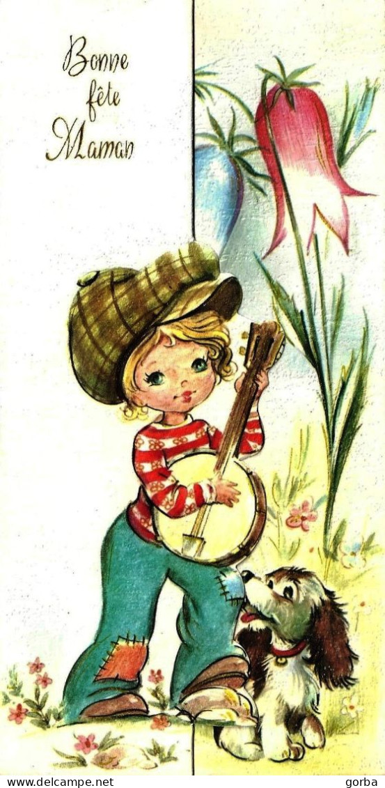*CPM - Bonne Fête Maman - Carte Double -  Enfant Au Banjo, Chien - Muttertag