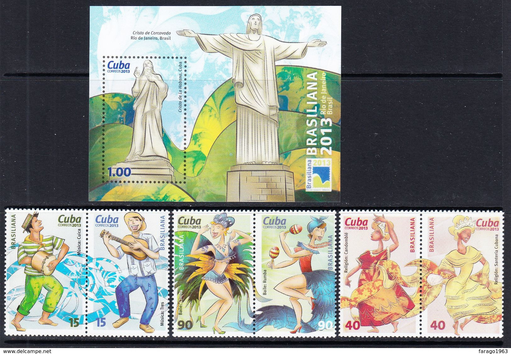 2013 Cuba Brazil Rio Music Dance Culture  Complete Set Of 6 + Souvenir Sheet  MNH - Ongebruikt