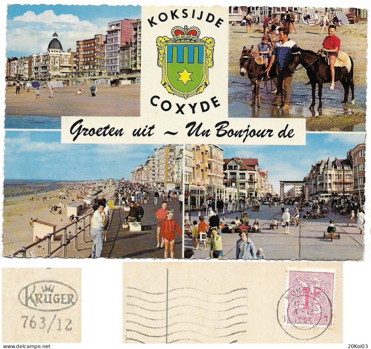 KOKSIJDE Groeten Uit, Coxyde Un Bonjour De Coxyode_1964 Timbre 1F_763/12 Krügrt_CPSM-TB - Koksijde