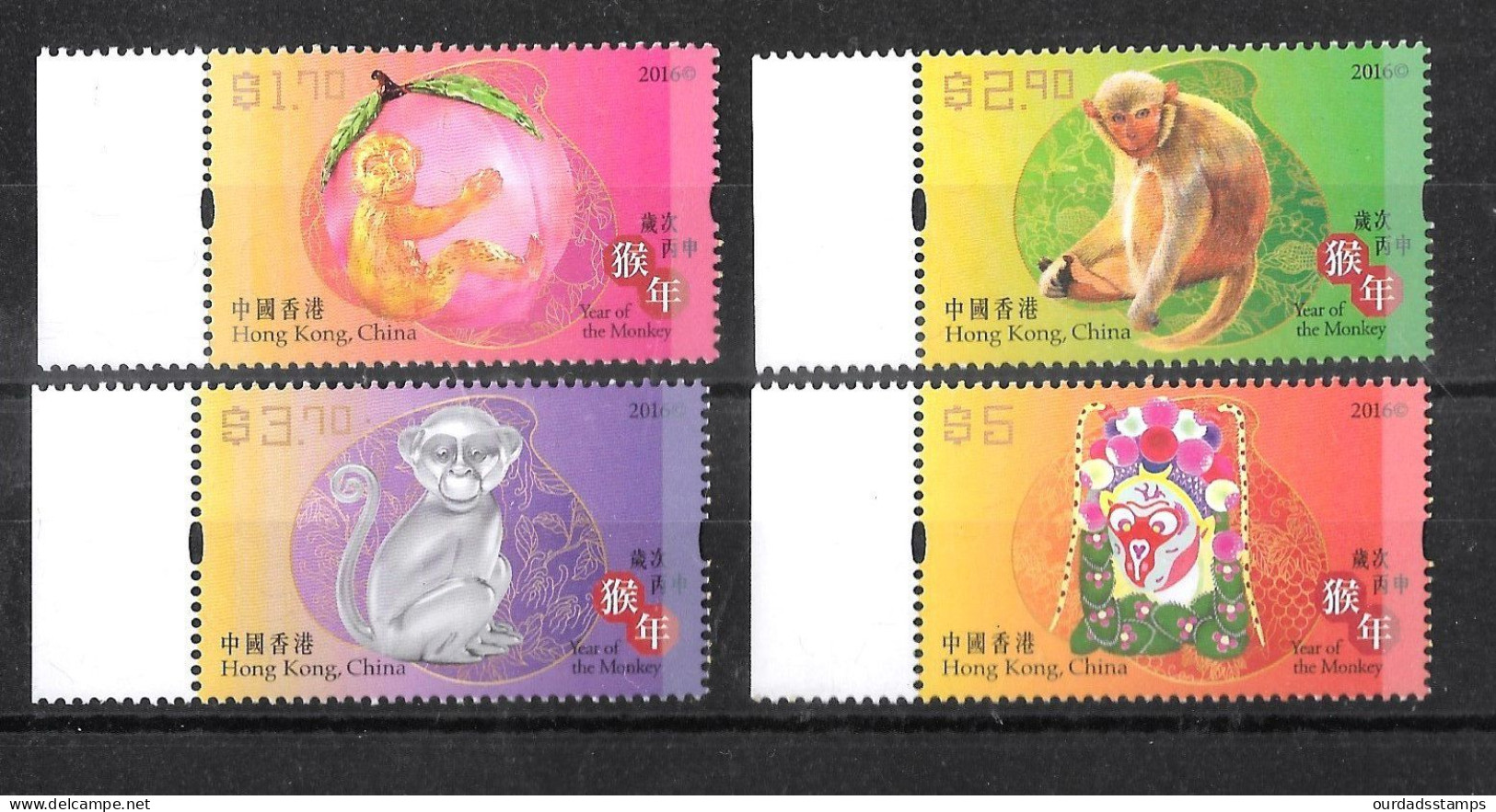 Hong Kong 2016 Year Of The Monkey, Complete Set MNH (H487) - Nuovi