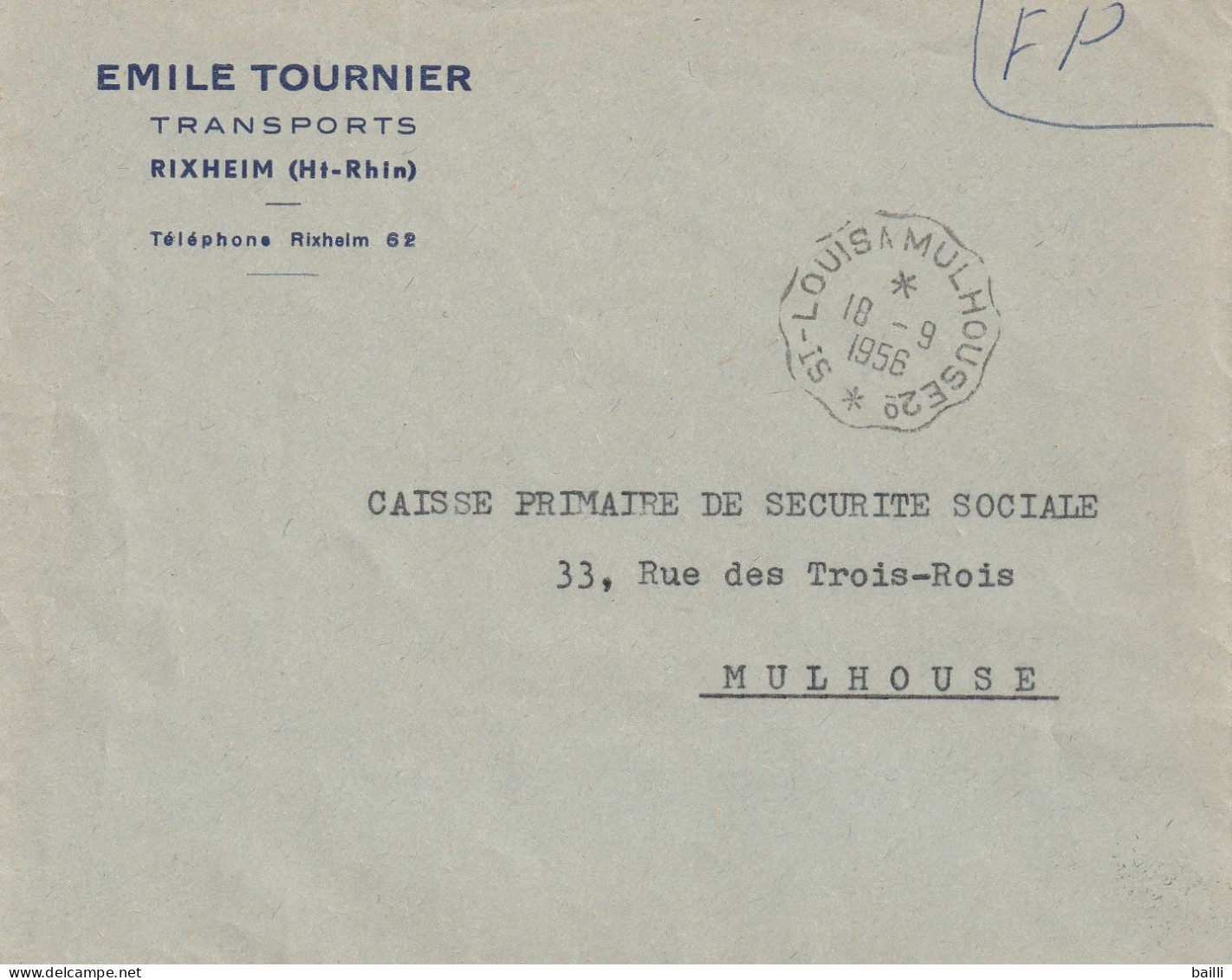 France Alsace Ambulant St Louis à Mulhouse Sur Lettre En Franchise Postale 1956 - Storia Postale