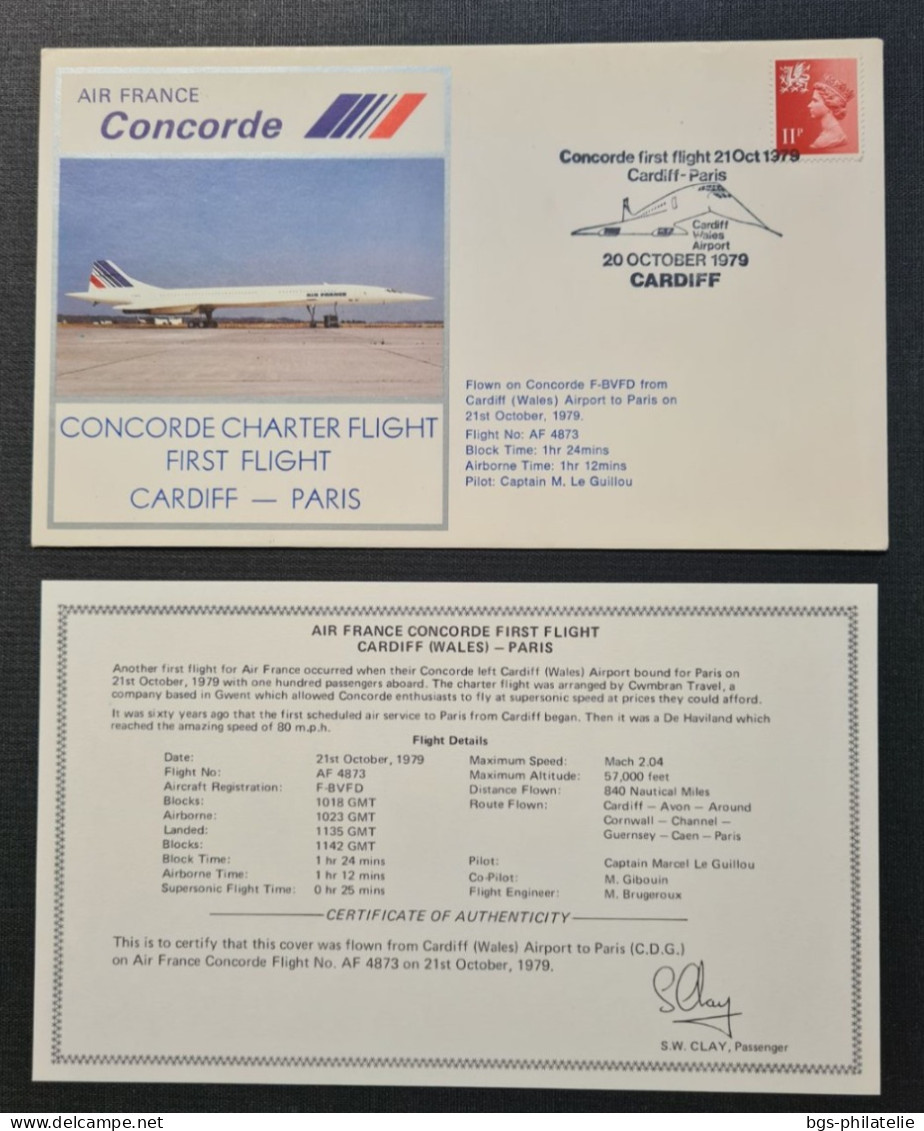 Concorde,  CARDIFF- PARIS  Le 20/10/1979. - Concorde