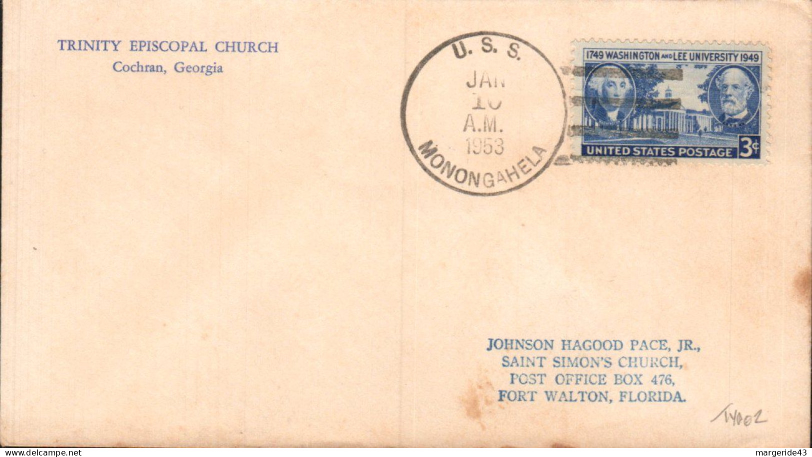 USA ETATS UNIS PLI DU NAVIRE U S S MONONGAHELA 1953 - Briefe U. Dokumente