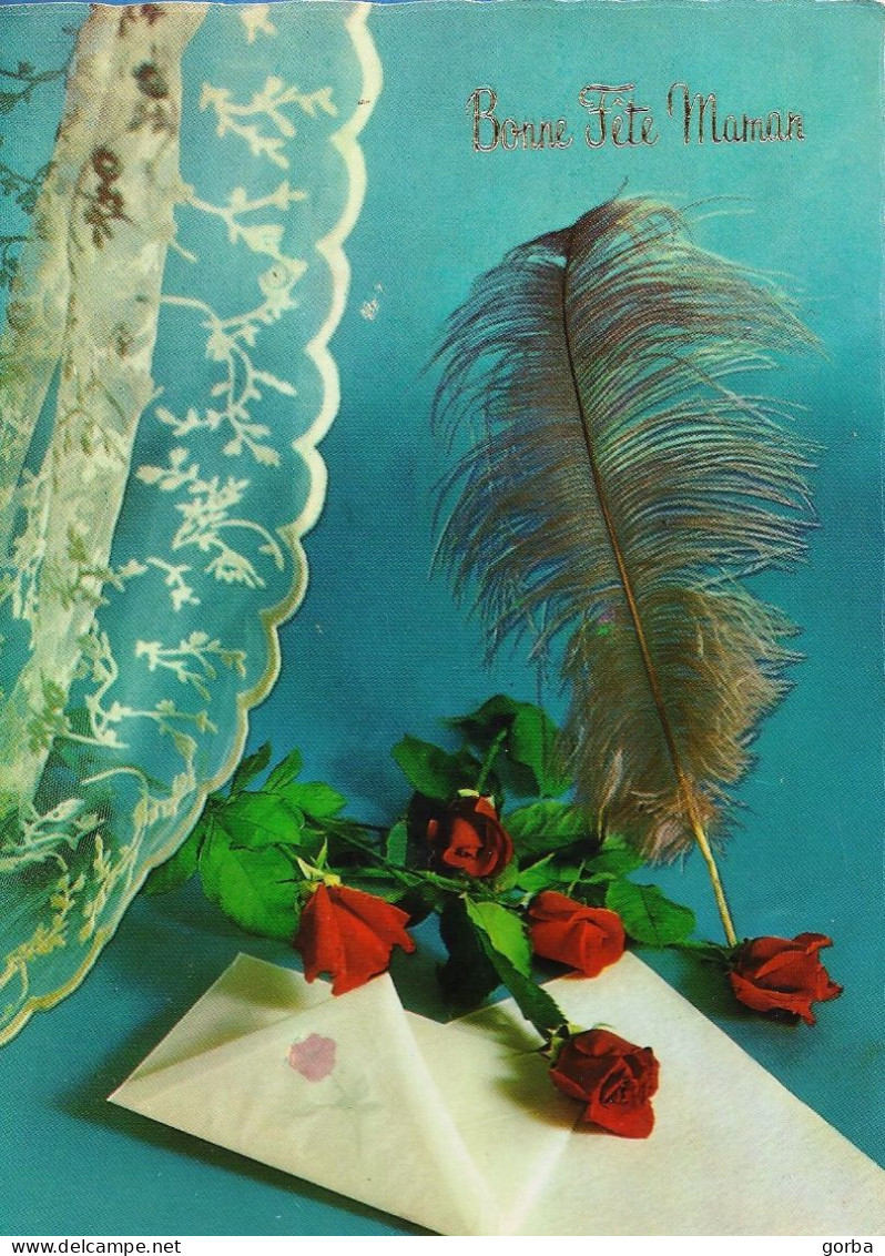 *CPM - Bonne Fête Maman - Roses, Enveloppe, Plume - Día De La Madre