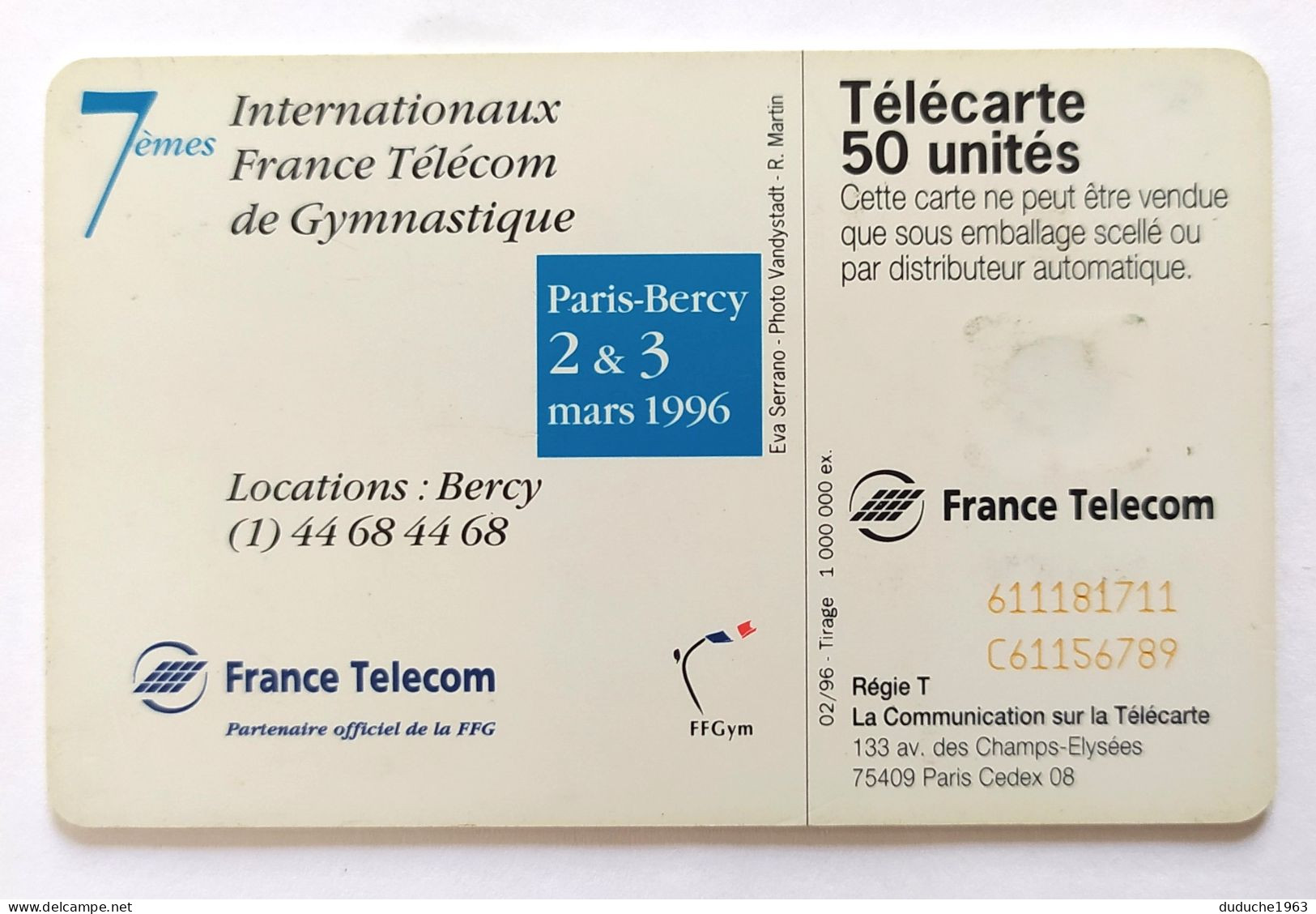 Télécarte France - Gymnastique: Internationaux De France 1996 - Ohne Zuordnung