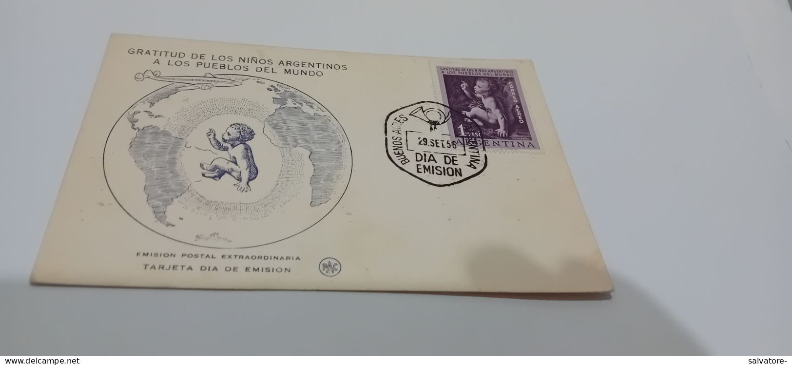 CARTOLINA  GRATITUD DE LOS NINOS ARGENTINOS A LOS PUEBLOS DEL MUNDO 1956 - Storia Postale