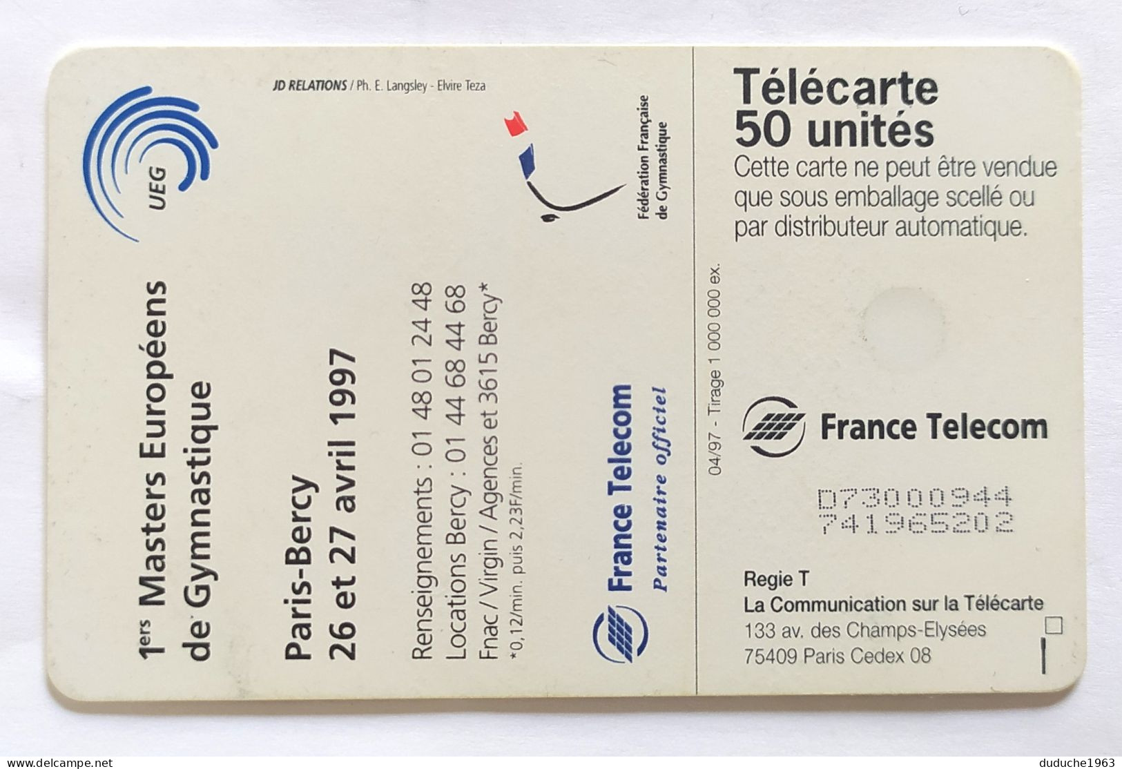 Télécarte France - Gymnastique: 1ers Masters Européens 1997 - Ohne Zuordnung