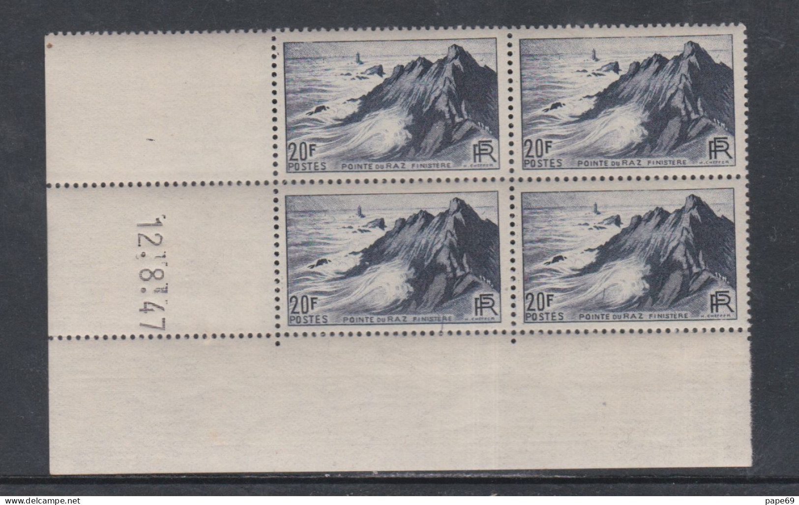 France  N°  764  XX  Pointe Du Raz  En Bloc De 4 Coin Daté Du 12 - 8 - 47  Sans Charnière  TB - 1940-1949