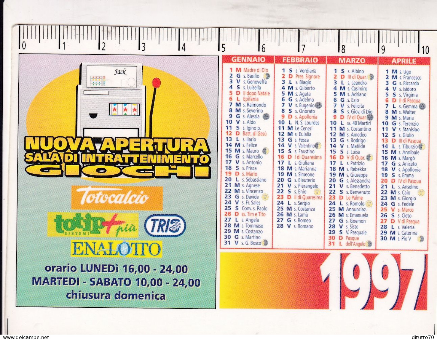 Calendarietto - Sala Intratenimento Giochi - Tris - Totip - Settimo Torinese - Torino - Anno 1997 - Formato Piccolo : 1991-00