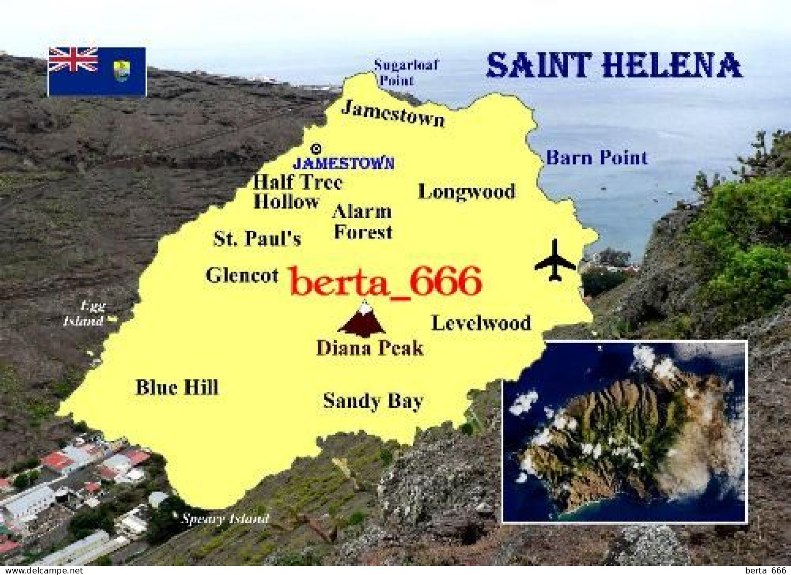 Saint Helena Island Map New Postcard * Carte Geographique * Landkarte - Saint Helena Island