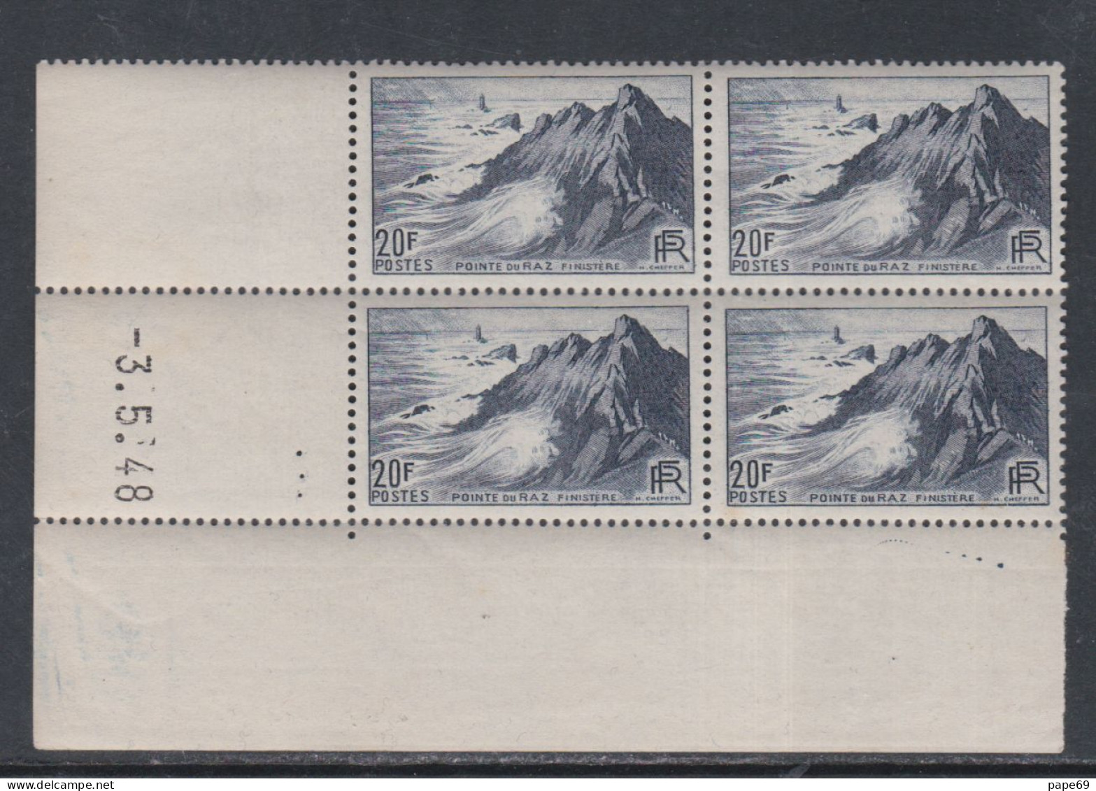 France  N°  764  XX  Pointe Du Raz  En Bloc De 4 Coin Daté Du 3 - 5 - 48  Sans Charnière  TB - 1940-1949