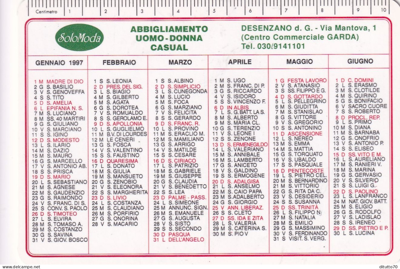 Calendarietto - Solo Moda - Desenziano Del Garda - Anno 1997 - Petit Format : 1991-00