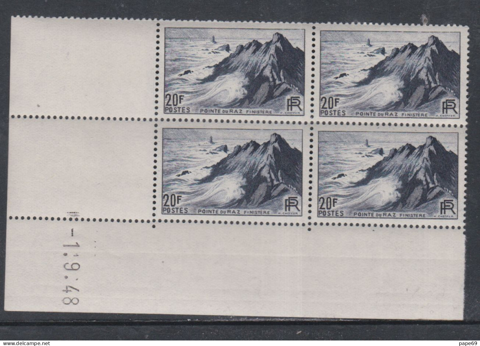 France  N°  764  XX  Pointe Du Raz  En Bloc De 4 Coin Daté Du 1 - 9 - 48  Sans Charnière  TB - 1940-1949