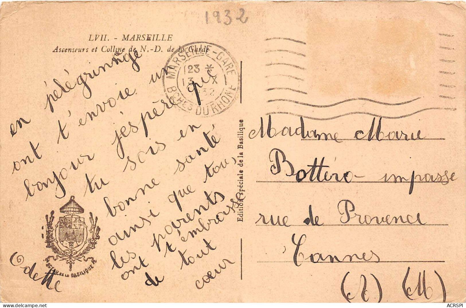 MARSEILLE ASCENSEURS ETCILLINE DE ND De La Garde 15(scan Recto-verso) MA724 - Notre-Dame De La Garde, Ascenseur