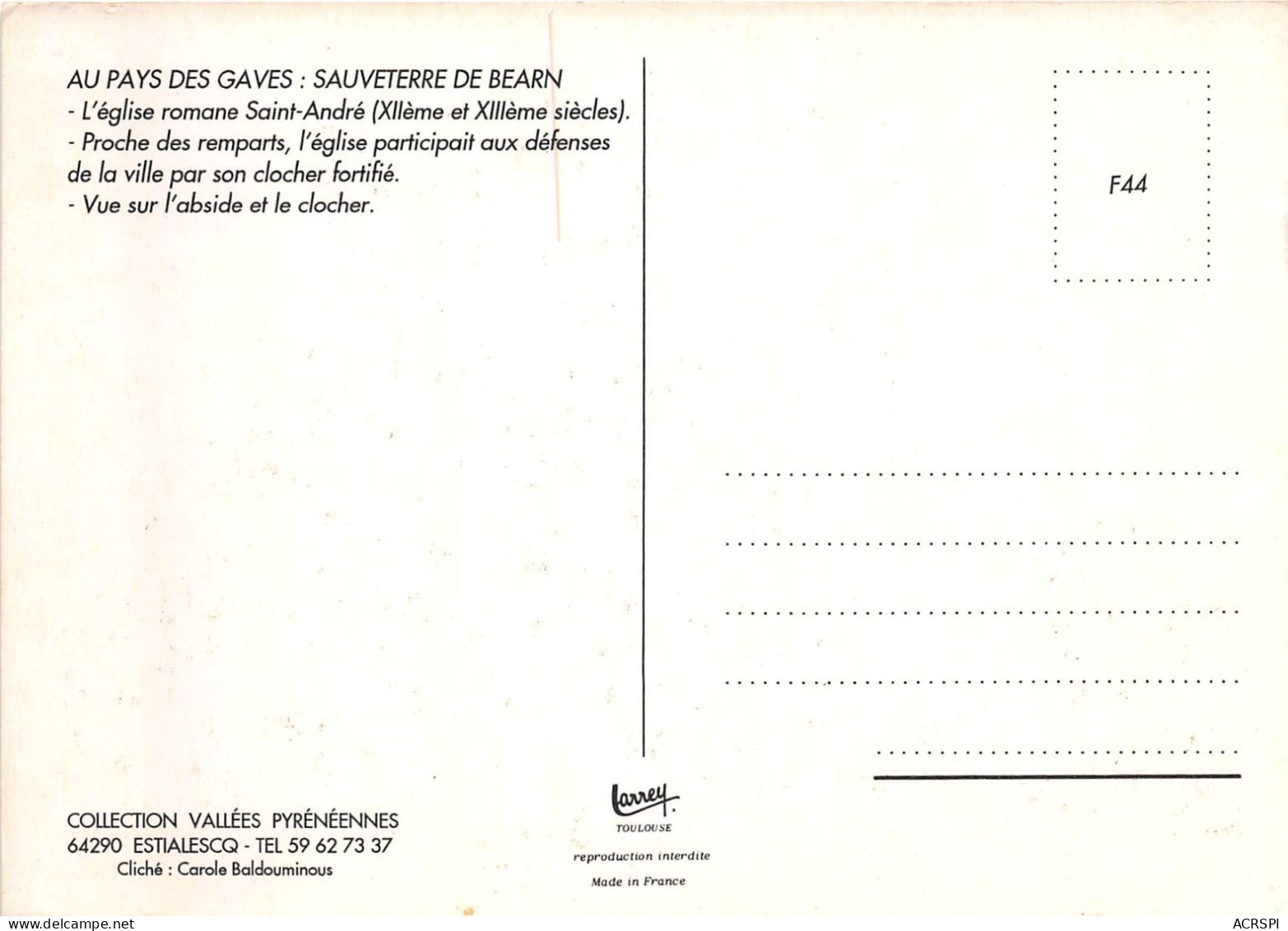 Au Pays Des Gaves SAUVETERRE DE BEARN L Eglise Romane Saint Andre XIIeme Et XIIIeme Siecles 2(scan Recto-verso) MA721 - Sauveterre De Bearn