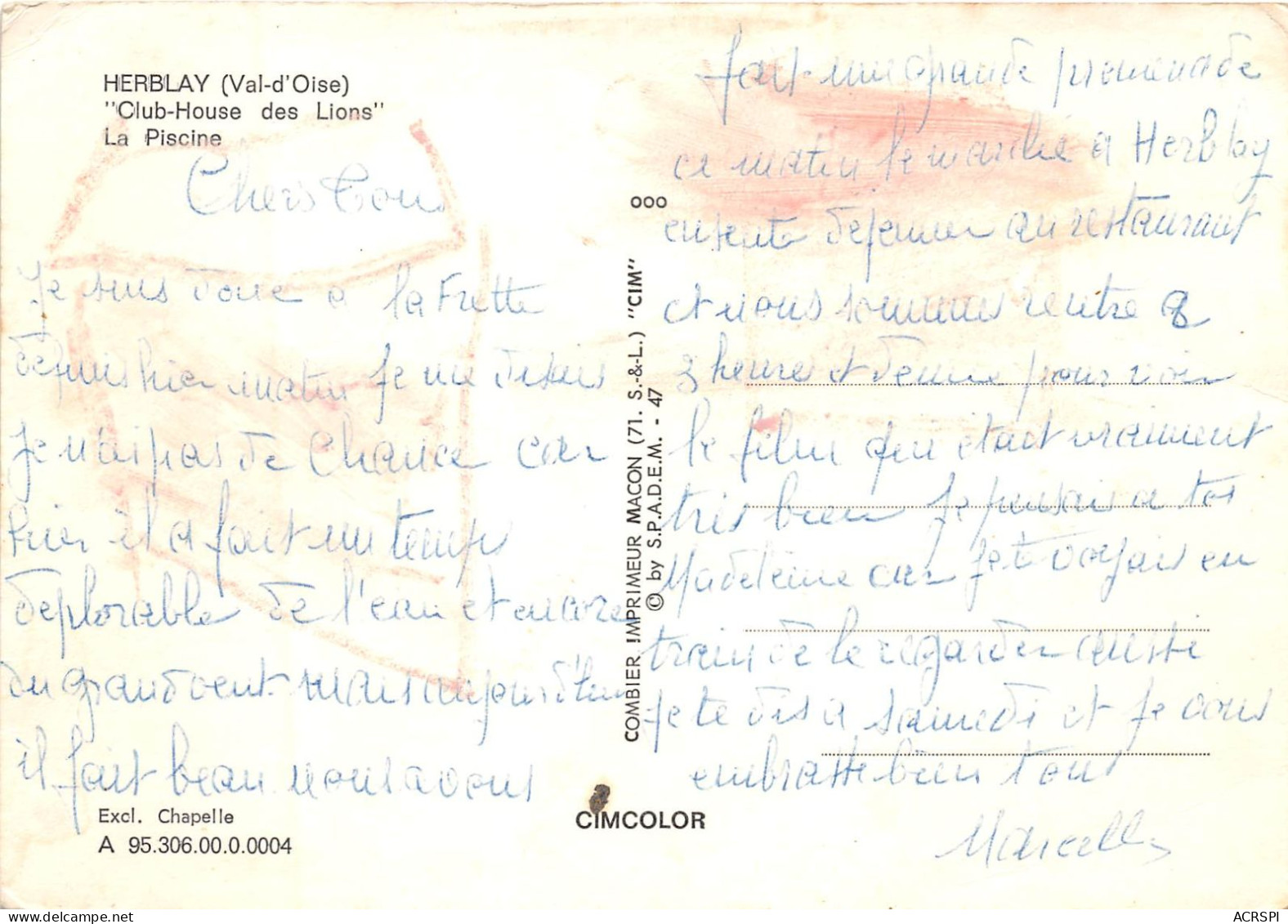 HERBLAY Club House Des Lions La Piscine 41(scan Recto-verso) MA746 - Herblay