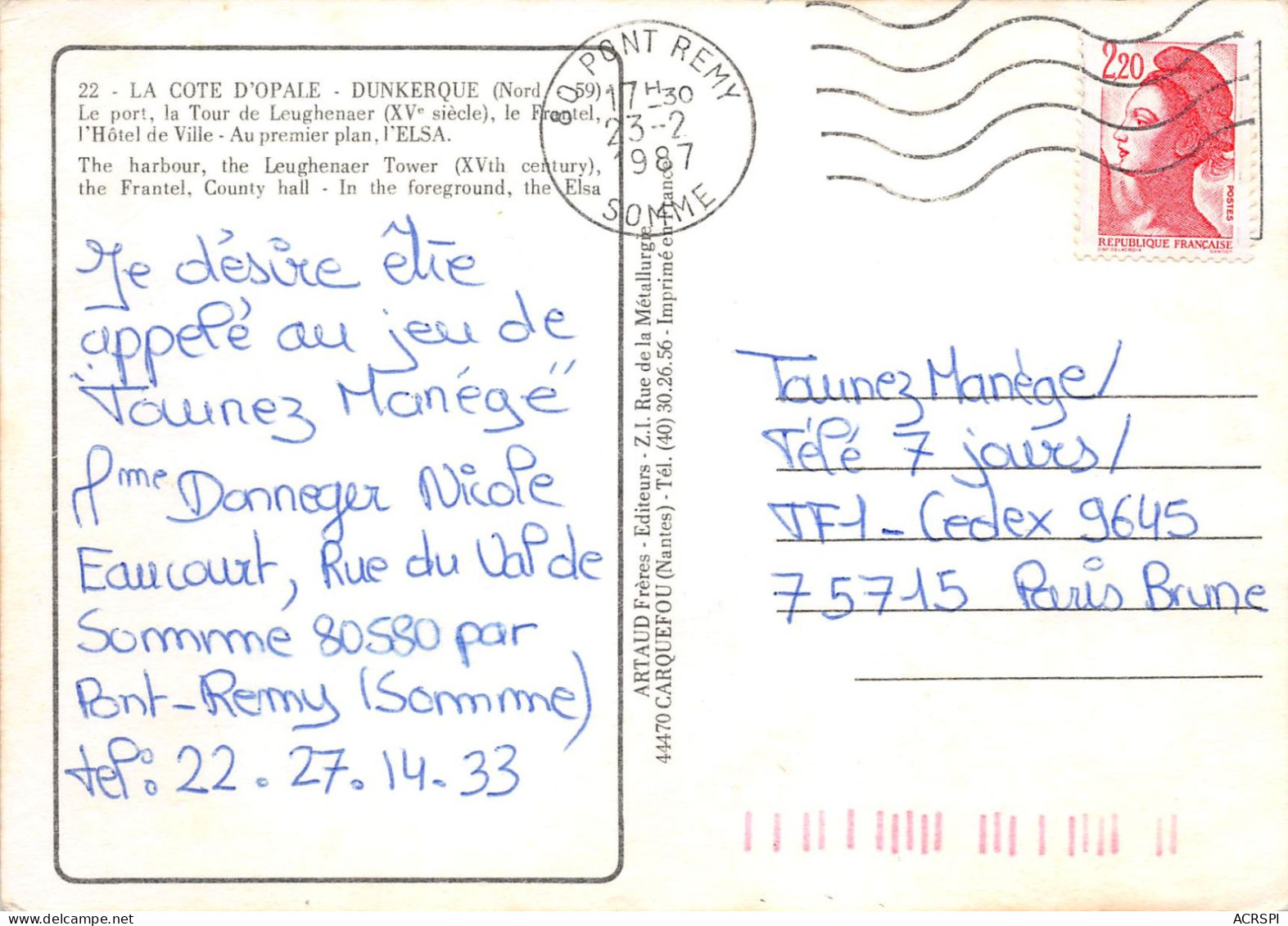 DUNKERQUE Le Port La Tour De Leughenaer XVe Siecle Le Frontel L Hotel De Ville L ELSA 12(scan Recto-verso) MA742 - Dunkerque