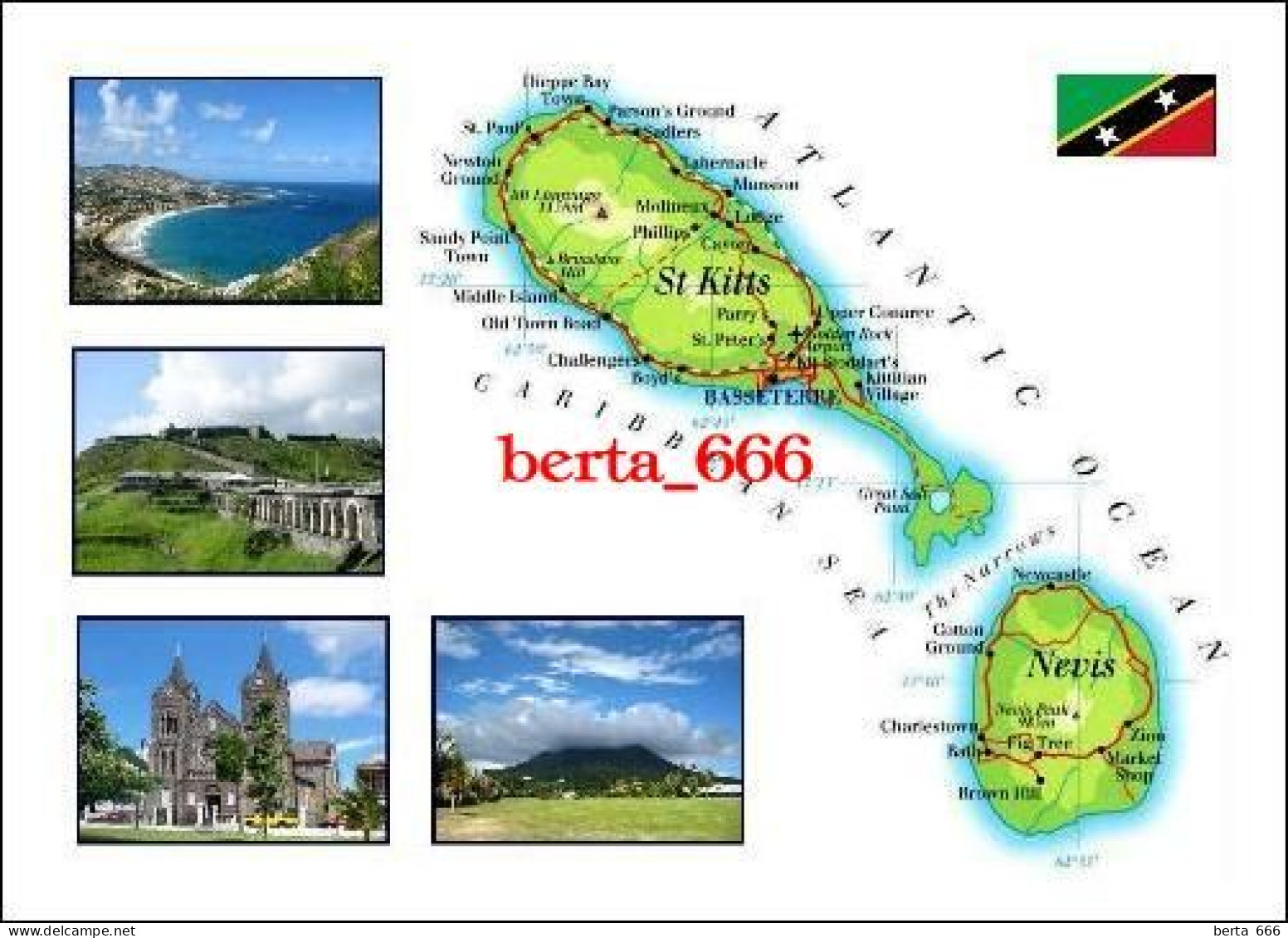 Saint Kitts And Nevis Islands Country Map New Postcard * Carte Geographique * Landkarte - Saint Kitts E Nevis