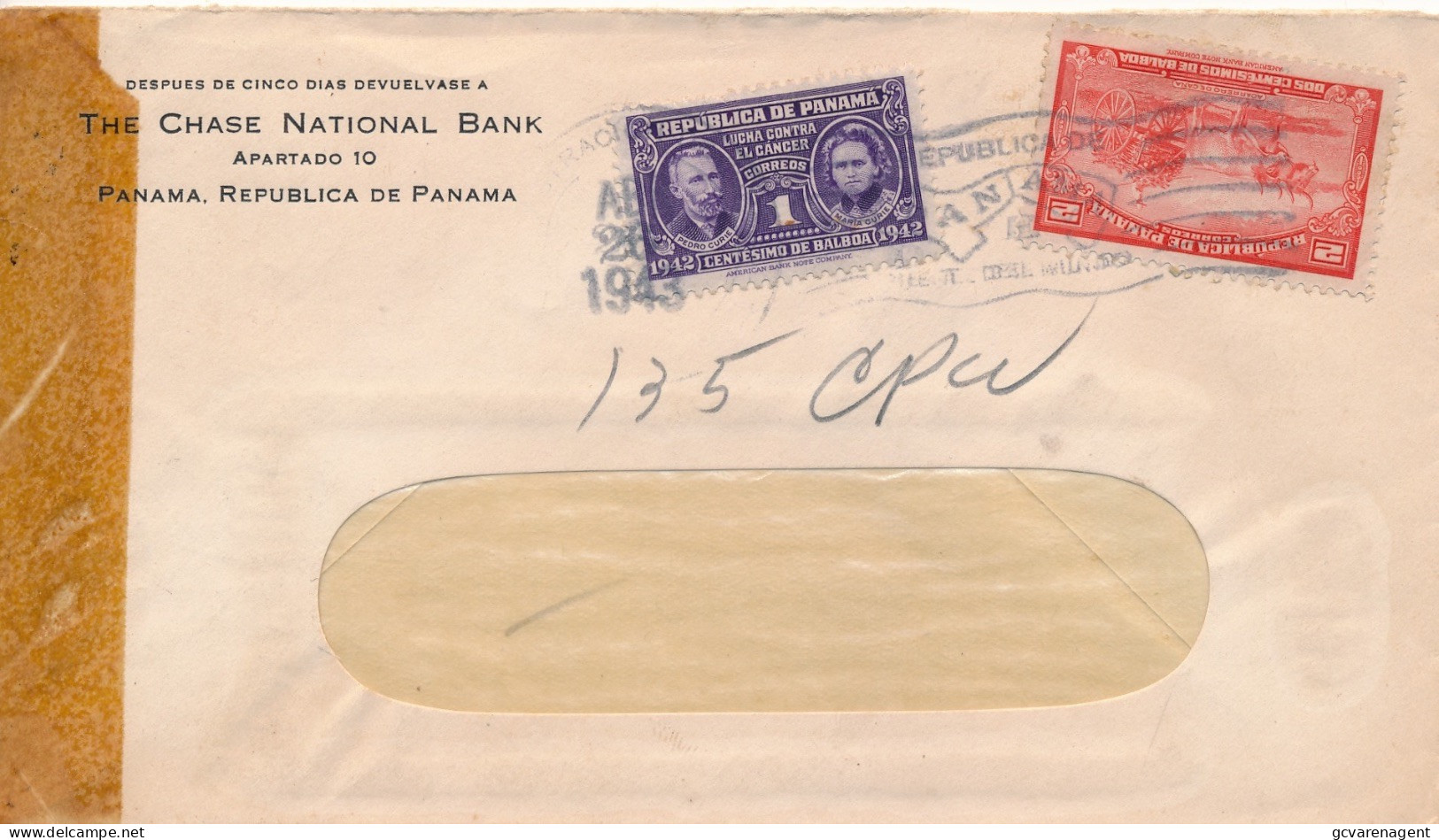 COVER 1943  WWII - THE CHASE NATIONAL BANK - Panamá