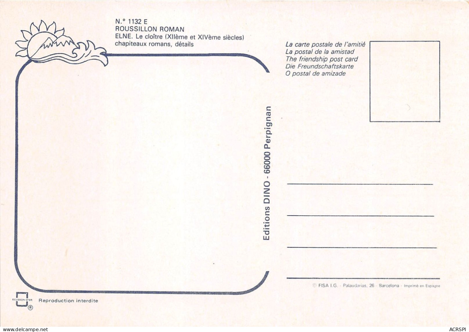 ELNE Le Cloitre XIIeme Et XIVeme Siecles Chapiteaux Romans Details 3(scan Recto-verso) MA793 - Elne