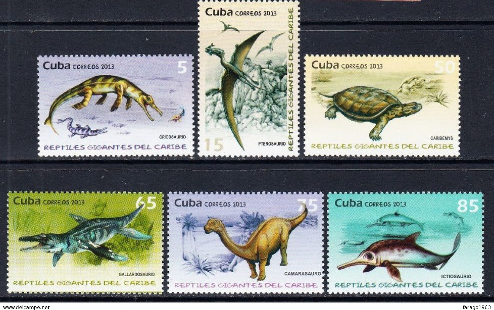 2013 Cuba Gigantic Reptiles Dinosaurs Turtles Complete Set Of 6 MNH - Nuevos