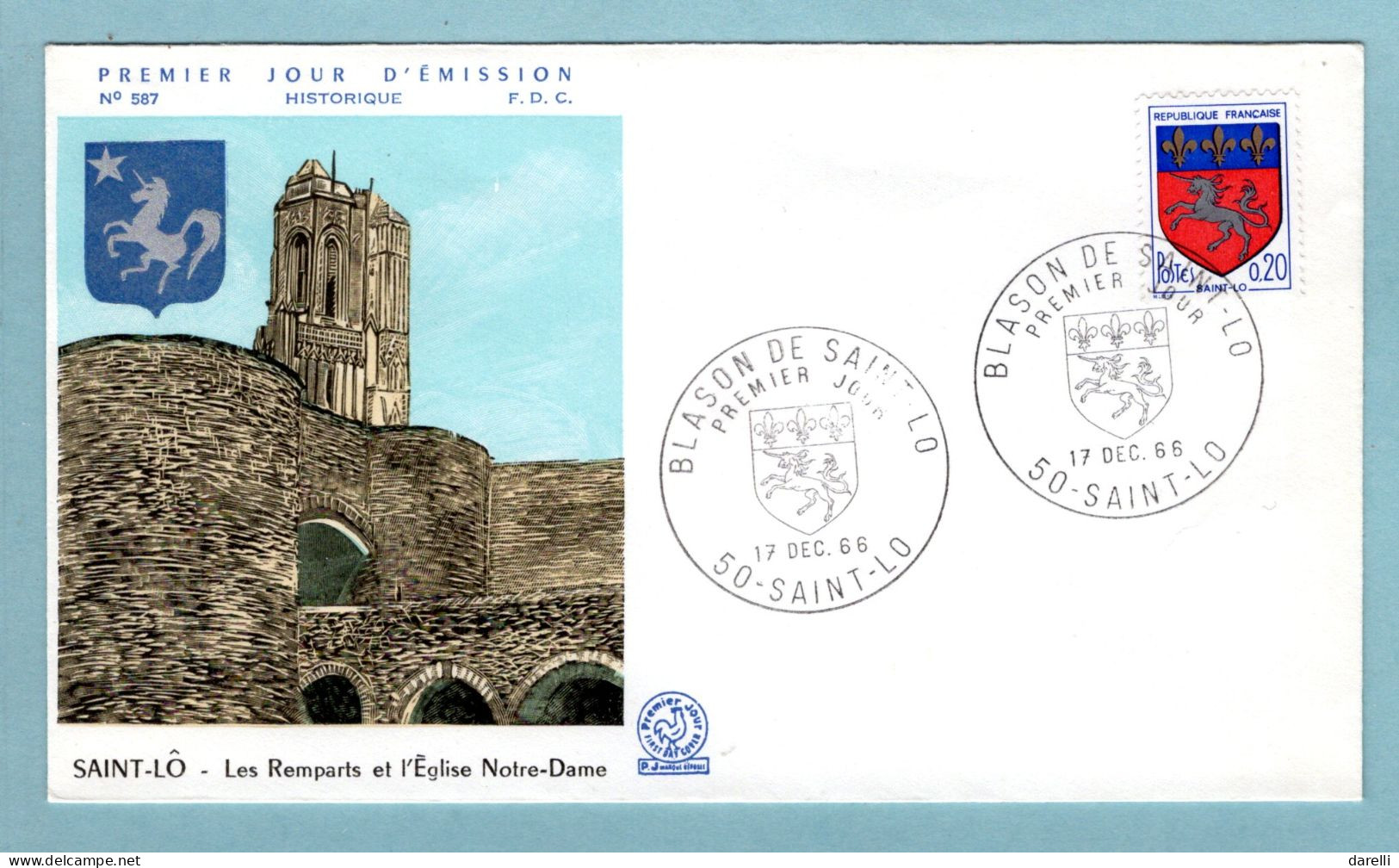 FDC France 1966 - Saint Lo - Blason - YT 1510 - 50 Saint Lo - 1960-1969