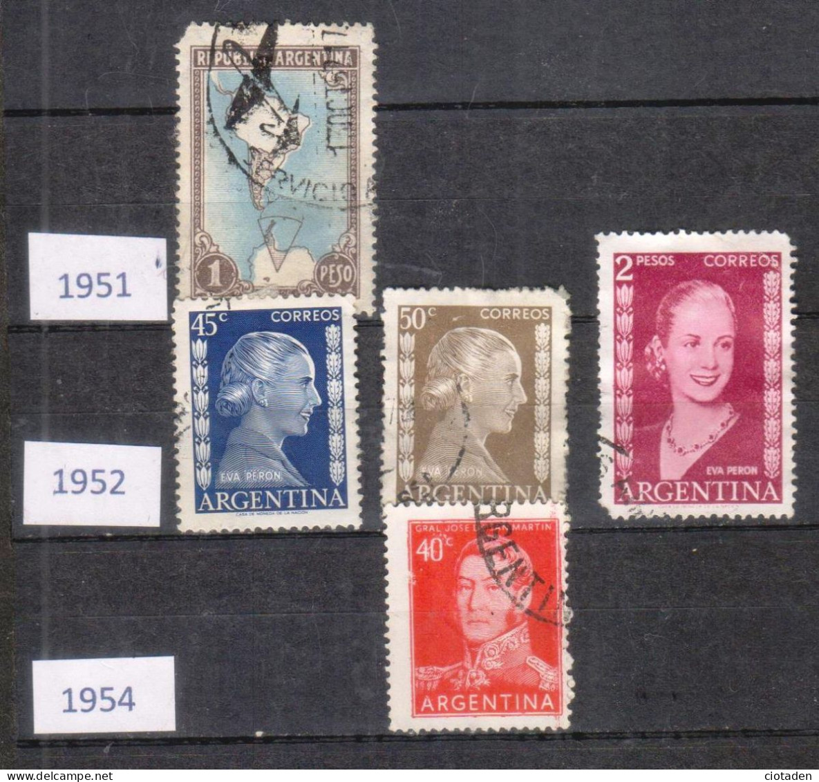Argentine - 1951 - Carte Sud Amérique Et Antartique - Eva Péron - 5 Timbres - Oblitérés