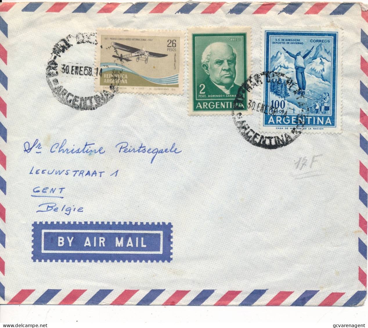 COVER 68    TO GENT BELGIE  BY AIR MAIL - Autres & Non Classés