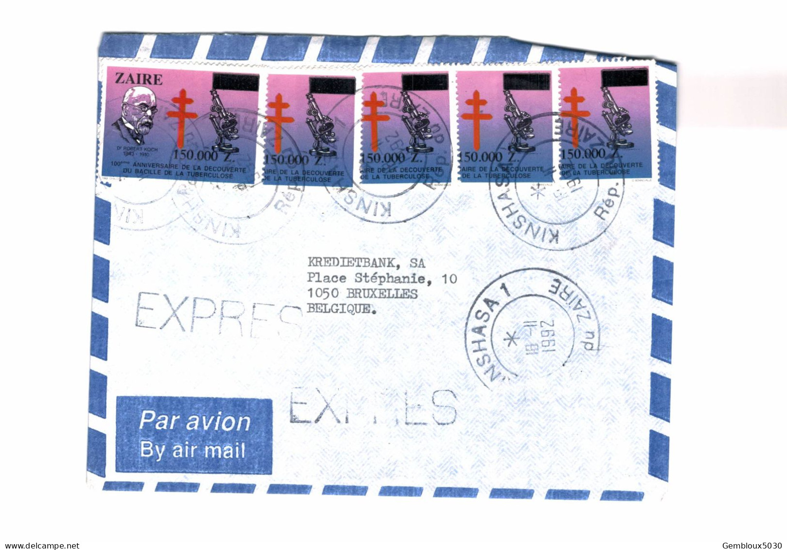 Zaïre Enveloppe En Express Par Avion écrite De Kinshasa Vers Bxl - Otros & Sin Clasificación