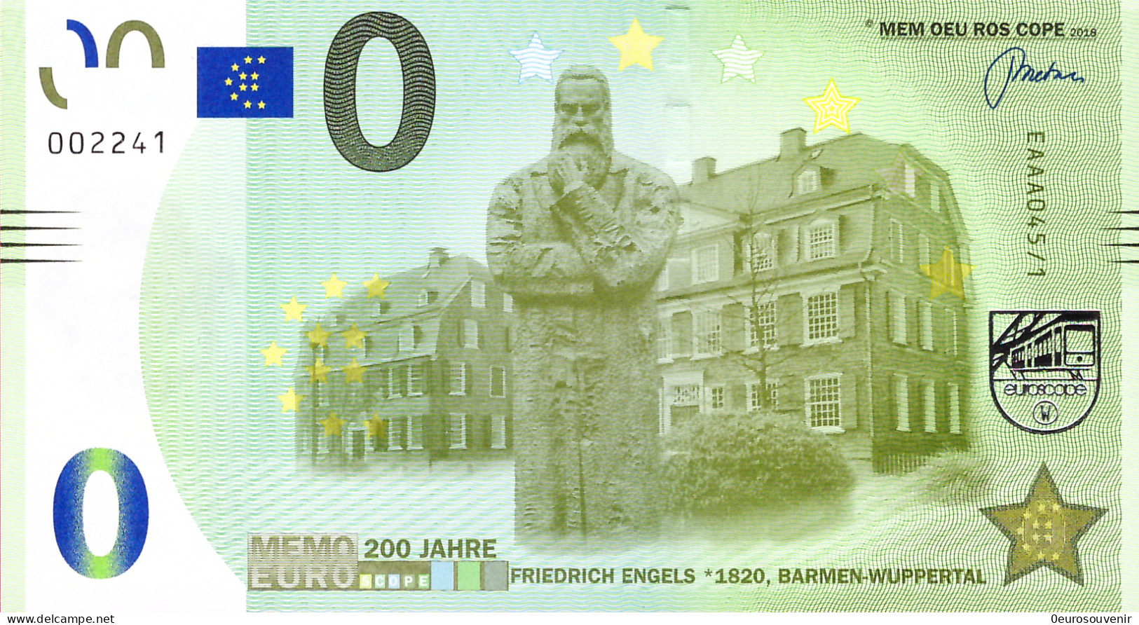 MEMO 0-Euro EAAA 045/1 FRIEDRICH ENGELS *1820 BARMEN-WUPPERTAL - Private Proofs / Unofficial