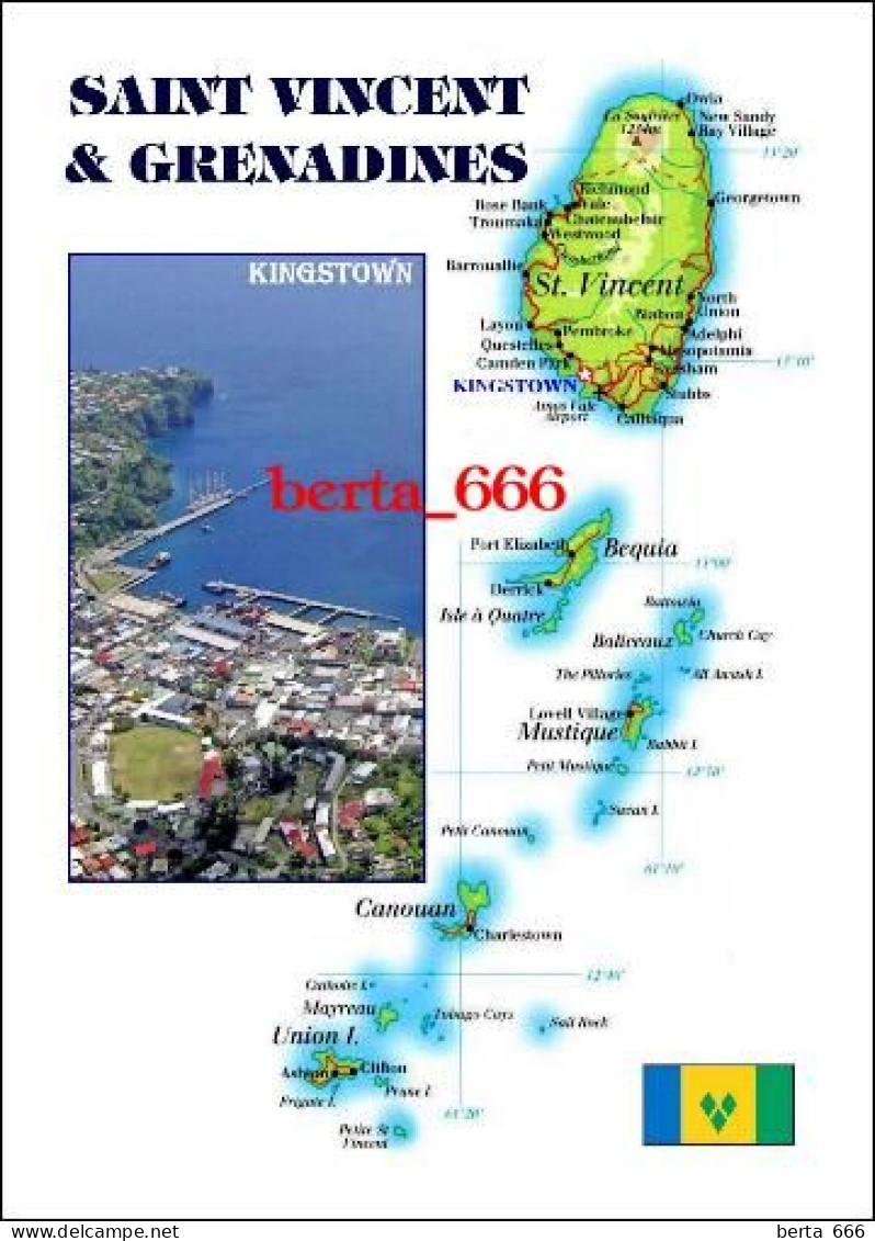 Saint Vincent And The Grenadines Map New Postcard * Carte Geographique * Landkarte - Saint-Vincent-et-les Grenadines