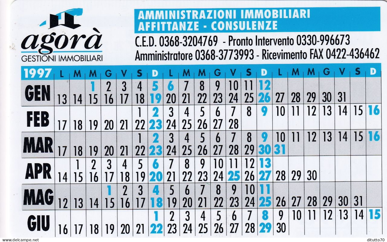 Calendarietto - AGORA° - Gestione Immobiliri - Treviso - Anno 1997 - Kleinformat : 1991-00