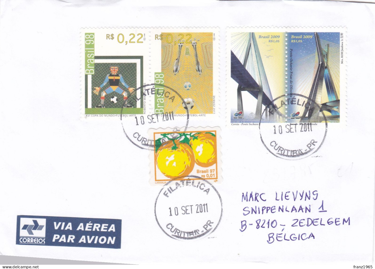 From Bresil To Belgium - 2011 (Football World Cup) - Storia Postale
