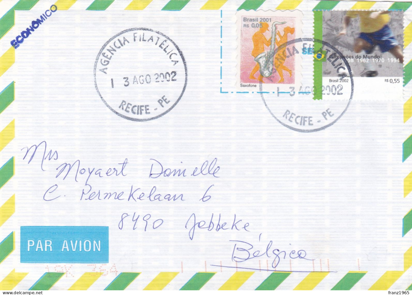 From Bresil To Belgium - 2002 (Football World Cup) - Storia Postale