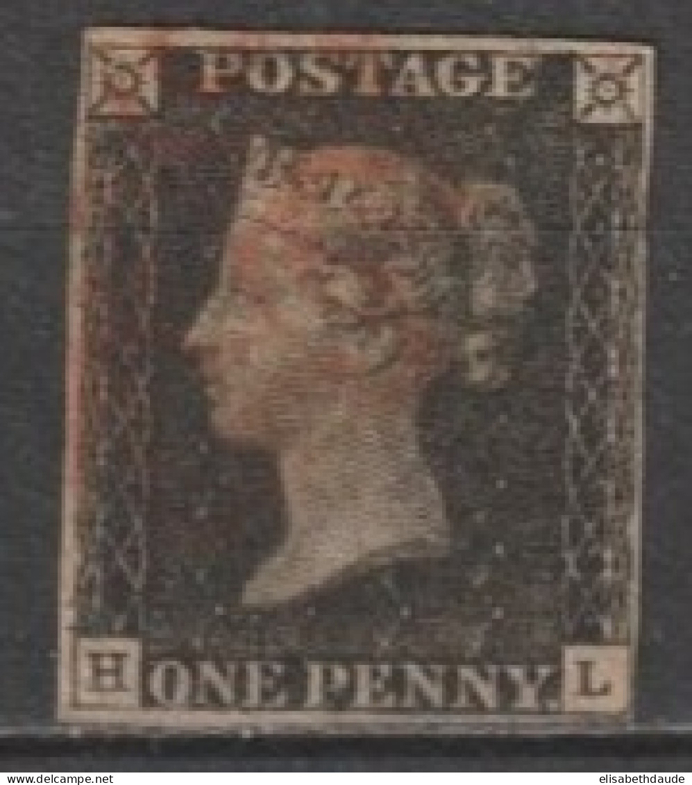 1840 - RARE YVERT N°1 BLACK PENNY OBLITERE (LEGER PELURAGE) - COTE = 325 EUR - Oblitérés