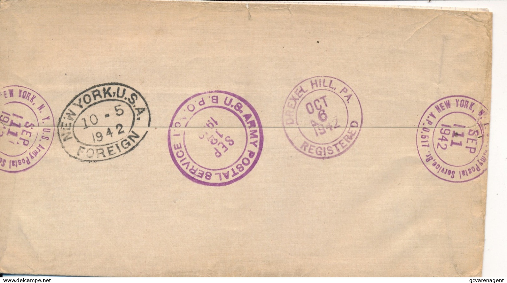 COVER 1942 WWII - REGISTERED - PASSED BY ARMY EXAMINER   TO DRIPEL HILL PA - Cartas & Documentos