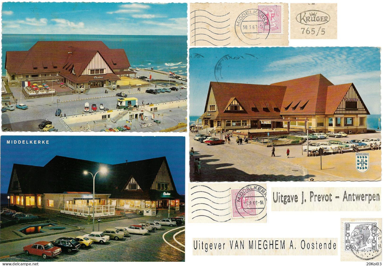 Middelkerke Casino, 1967 Timbre 1F, Kruger 765/5, 1966 Timbre 1F, Uitgave 1981 Timbre 6F50c Bij Nacht La Nuit_CPSM - Middelkerke