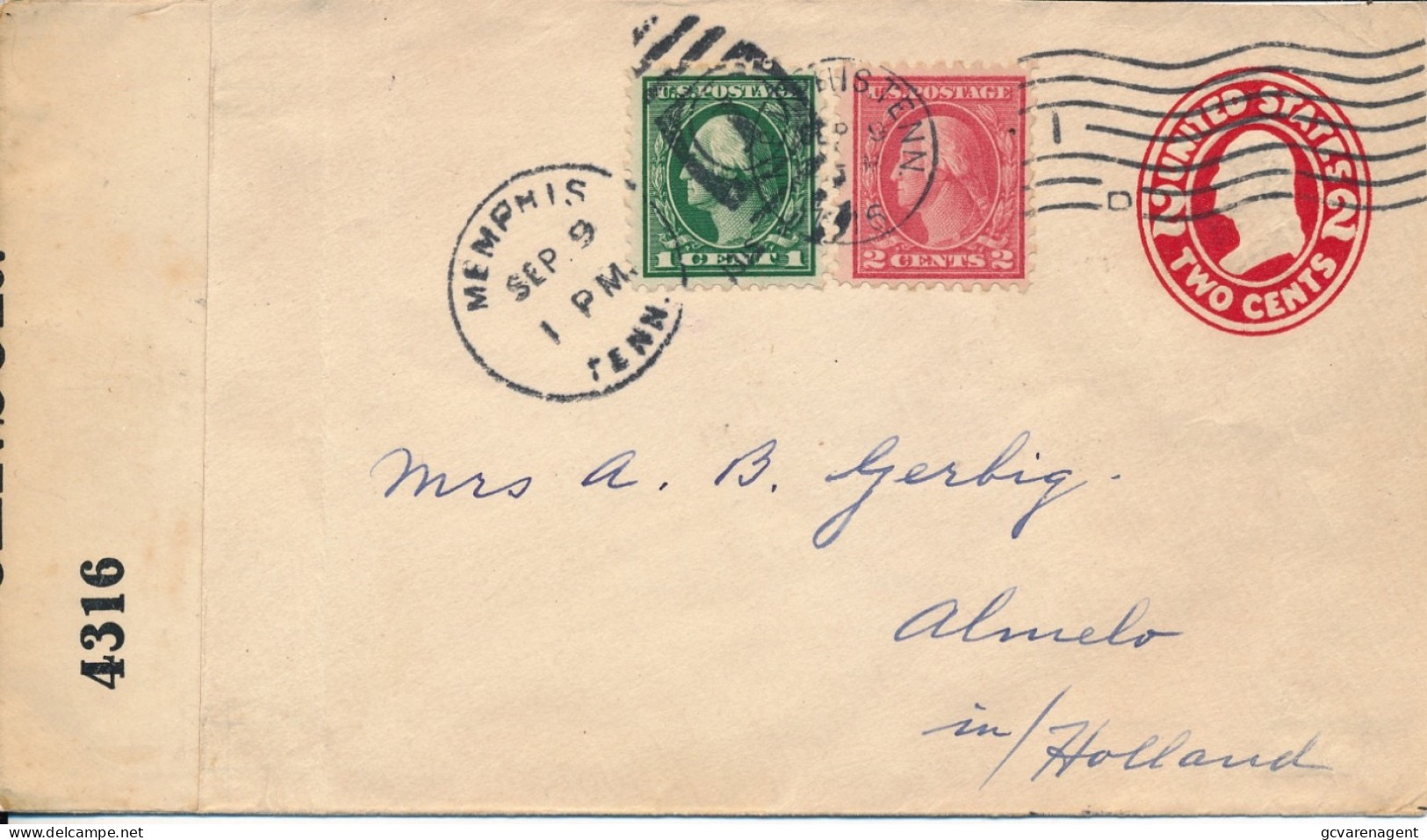 COVER 1916  WWI - OPENED BY CENSOR -  TO ALMELO  HOLLANDE - Covers & Documents