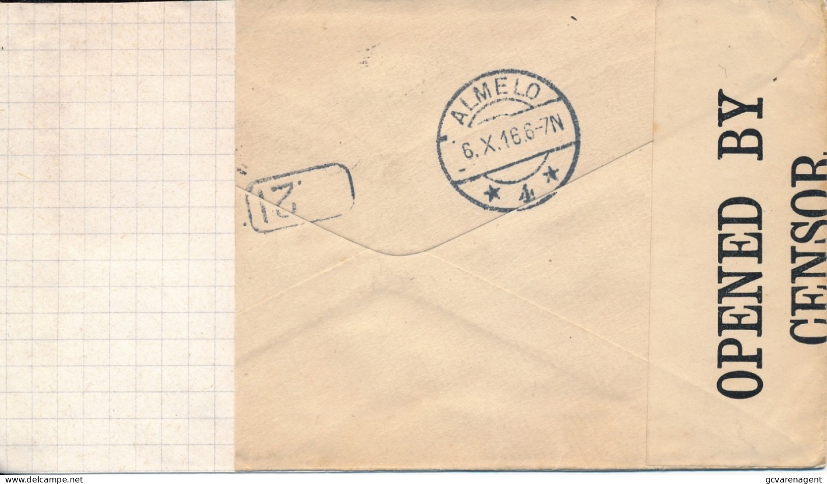 COVER 1916  WWI - OPENED BY CENSOR -  TO ALMELO  HOLLANDE - Lettres & Documents