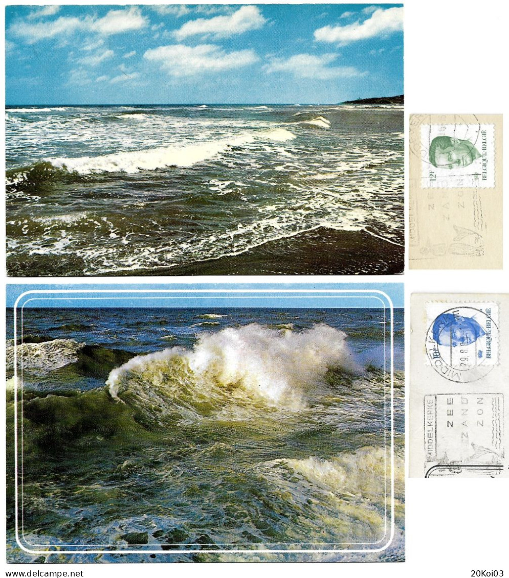 Middelkerke Groeten Van De Belgische Kust  La Côte Belge (2 Postcards)_1984 Timbre 12F_CPSM - Middelkerke