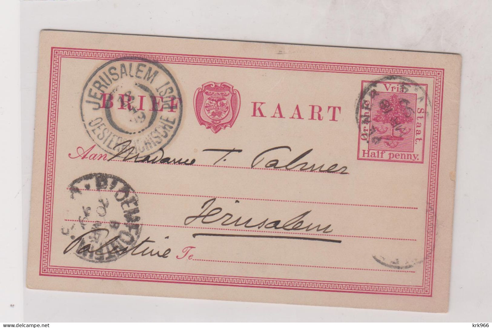 ORANJE FREE STATE 1899 Nice Postal Stationery To JERUSALEM LEVANT Austria Turkey - État Libre D'Orange (1868-1909)