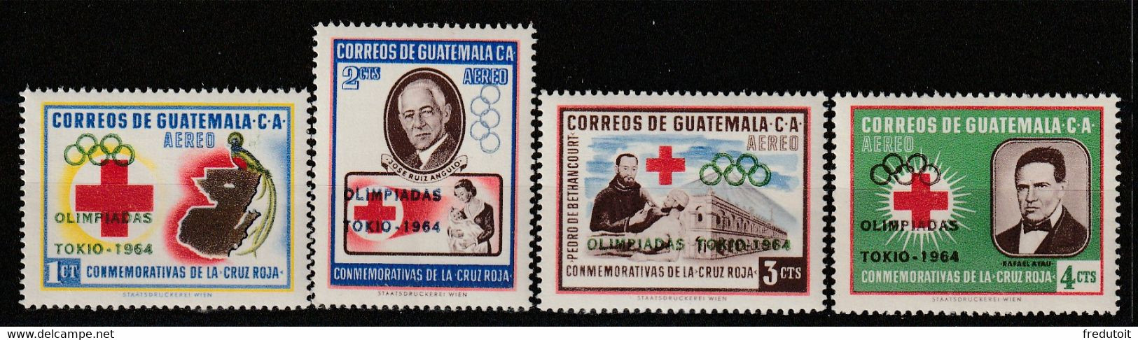 GUATEMALA - PA N°299/302 ** (1964) Surcharge : Olimpiadas Tokio 1964 - Guatemala